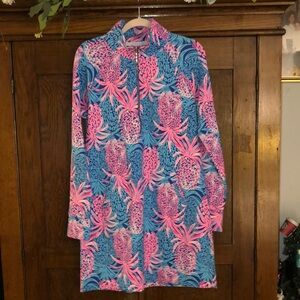 Lilly Pulitzer UPF 50+ Skipper Dress Borealis Blue Tropic Down Low Size Large